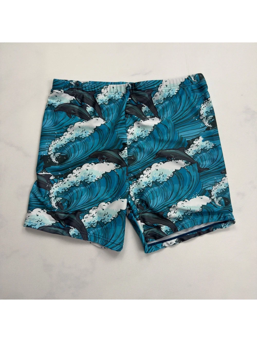 SHEIN Swim Shorts Dolphin Wave Print - Boys Size 160